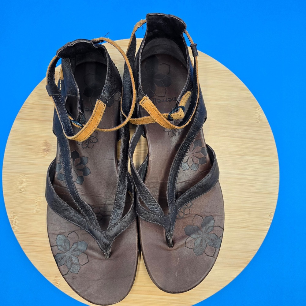 Merrell Lotta Mahogany Brown Leather Flower Gladiator‎ Sandals Womens 11 J46294